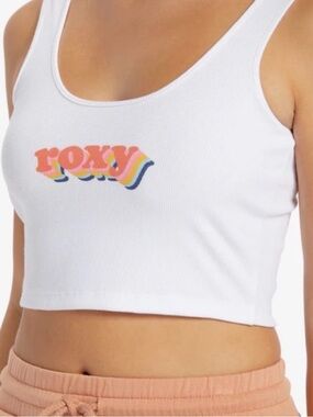 Skater girl tank, ROXY White Ribbed Cropped Tank with Rainbow Logo